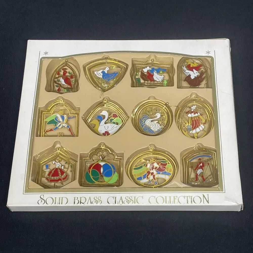 Vintage Solid Brass Classic Collection 12 Days of Christmas Ornaments